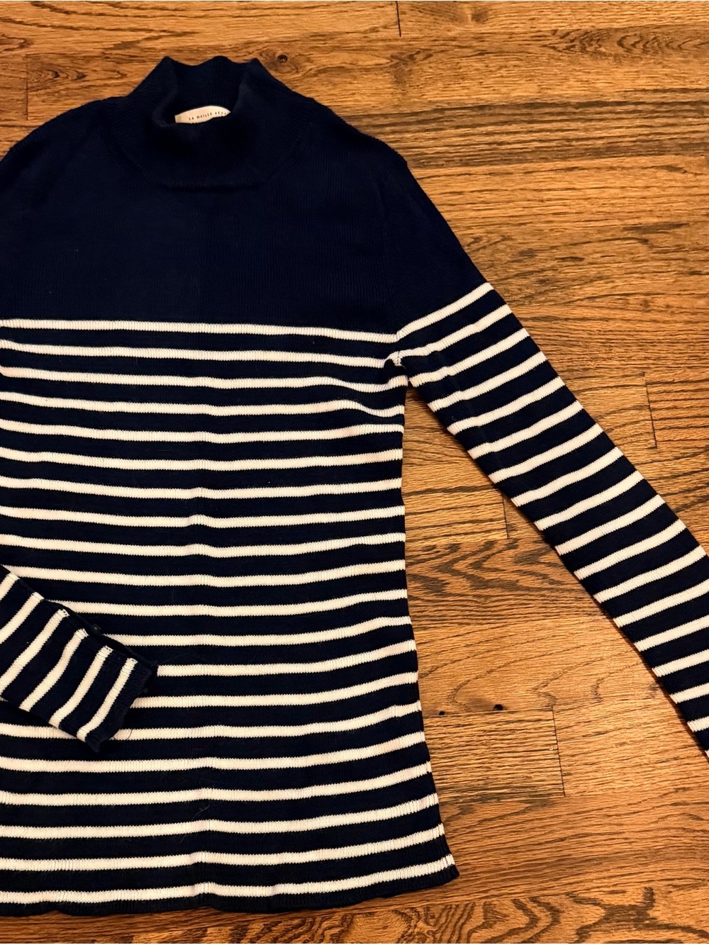Sezane Striped Navy and White Mock Neck Sweater XS
